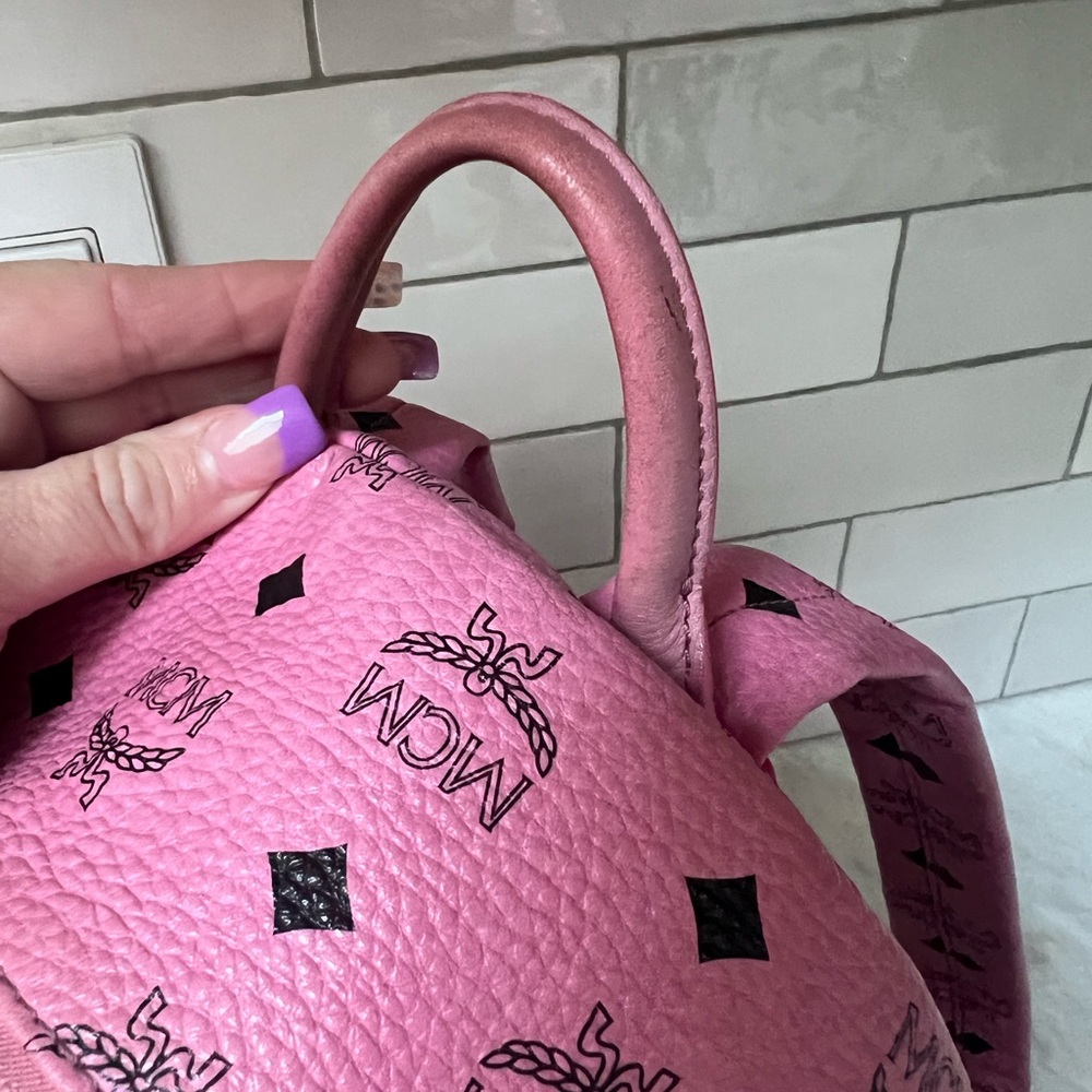 Mcm Monogram Visetos Pattern Leather Studded Ruck… - image 5